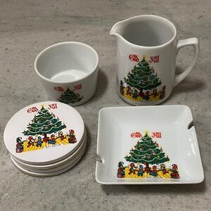 BERGGREN SWEDISH GOD JUL CHRISTMAS  PORCELAIN CREAMER SUGAR COASTERS & ASHTRAY